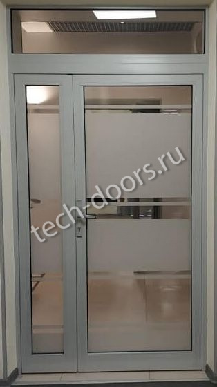 Серая дверь EI-60 двупольная противопожарная 1450x2050 с фрамугой